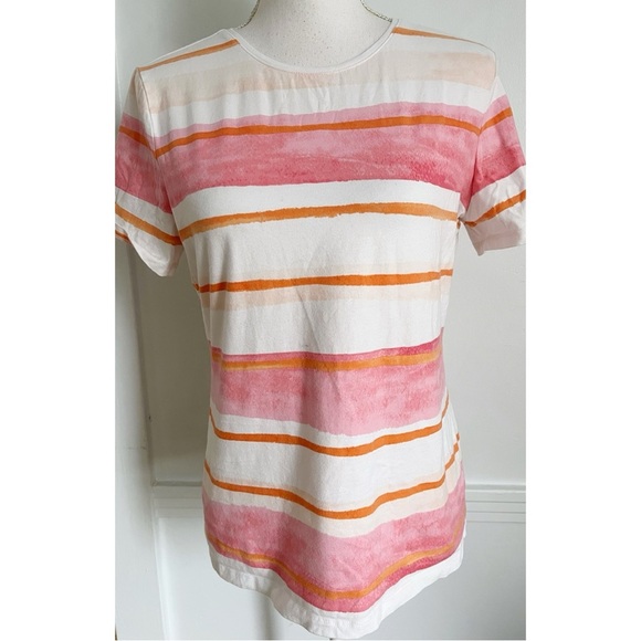 Talbots • Pink Orange White Striped Talbots Tee - Picture 1 of 4